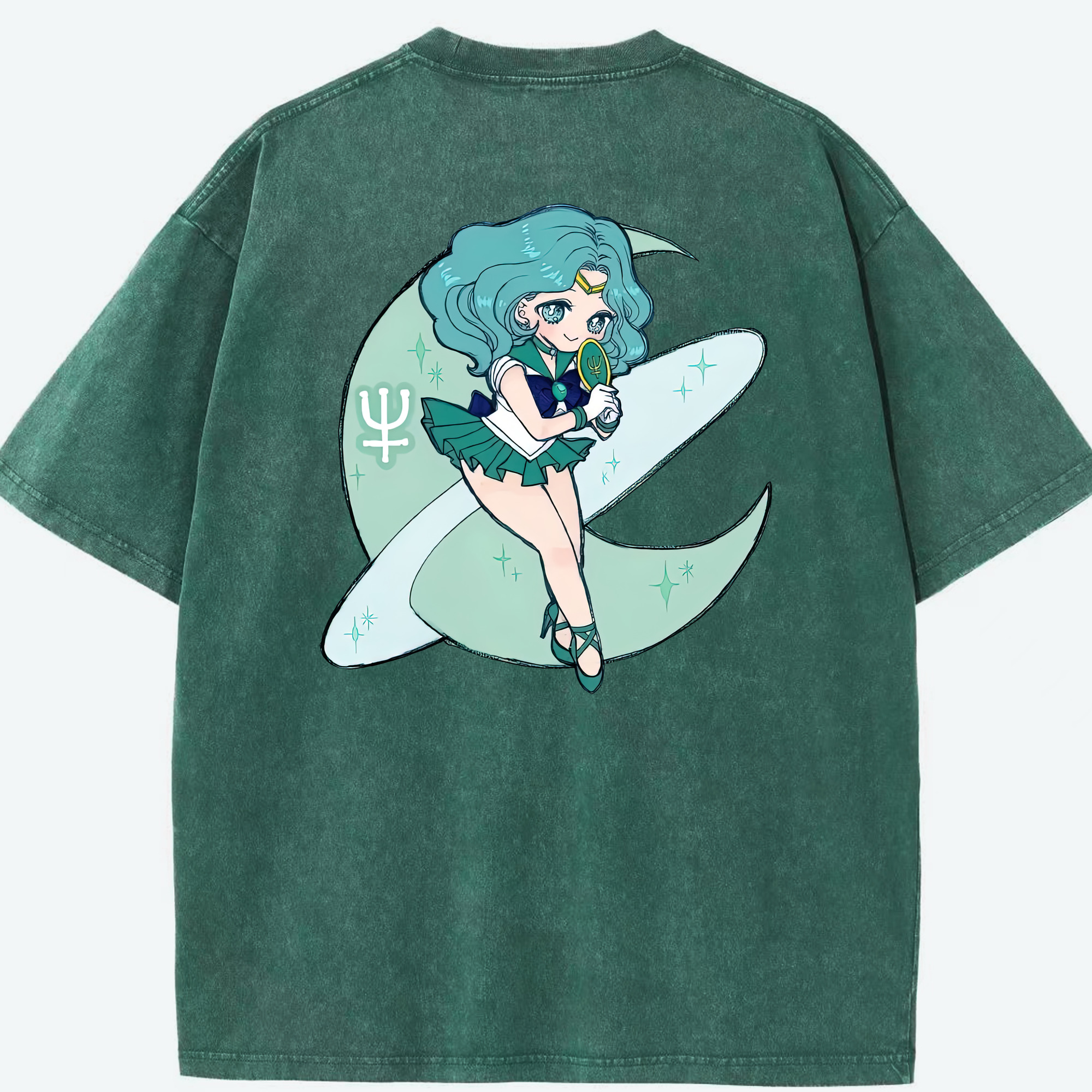 （画像用） 美少女戦士セーラームーン 海王 みちる（かいおう みちる） Sailor Moon Kaiou Michiru 綿100% ヴィンテージ風 半袖Tシャツ（背面プリント）